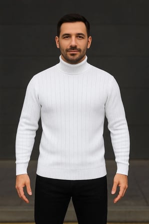 Marsilyan Triko Kazak Beyaz S Kalın Pamuklu Balıkçı Yaka Regular Fit