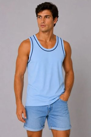 Erkek Sporcu Atlet Bisiklet Yaka Kolsuz Yazlık Atlet - Açık Mavi