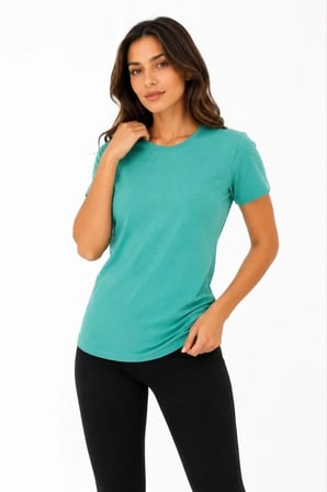 Marsilyan Kadın Tişört Slim Fit Su Yeşili XL Aerobin Yazlık Bisiklet Yaka