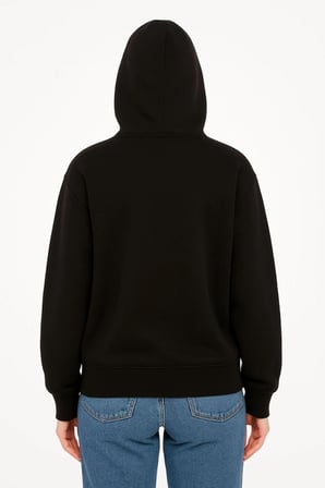 Oversize Kapüşonlu Sweatshirt  Hoodie  İplik Şardonlu Pamuklu Kumaş, Önü Baskılı, Fermuarlı Rahat Kalıp, Kışlık Ve Sokak Stili Sweat - Siyah