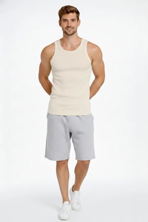Marsilyan Erkek Fitilli Atlet Krem XS Slim Fit Sıfır Yaka Arka Baskılı Spor Atlet Scorpion