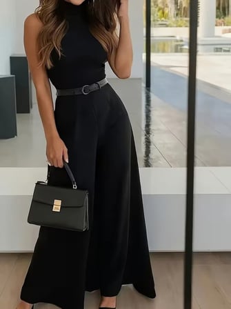 Kadın Yüksek Bel Kemerli Double Kumaş Palazzo Pantolon