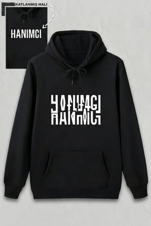 Marsilyan Erkek Sweatshirt Siyah Oversize Kapüşonlu Yazı İşlemeli Kışlık Uzun Kol Günlük S Beden