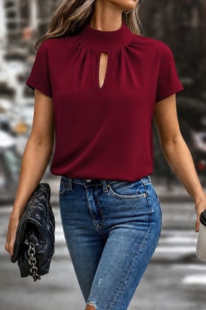 Kadın Kısa Kollu Balıkçı Yakalı Damla Detaylı Sandy Bluz
