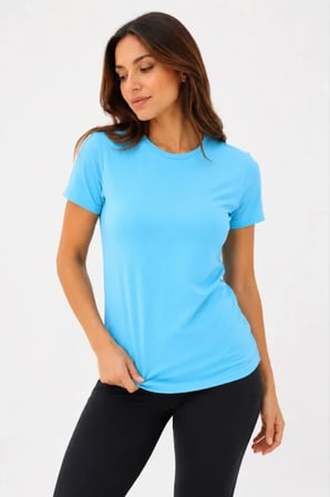 Marsilyan Kadın Tişört Turkuaz 2XL Slim Fit Pamuk Penye Bisiklet Yaka Kısa Kol Günlük Yazlık