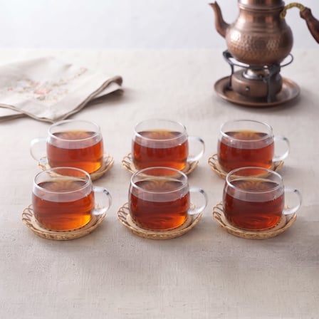 12 Parça El Yapımı Bambu Çay Seti 6 Kişilik Fincan Misafir Takımı Sofra Şıklığı Çeyiz Hazırlığı