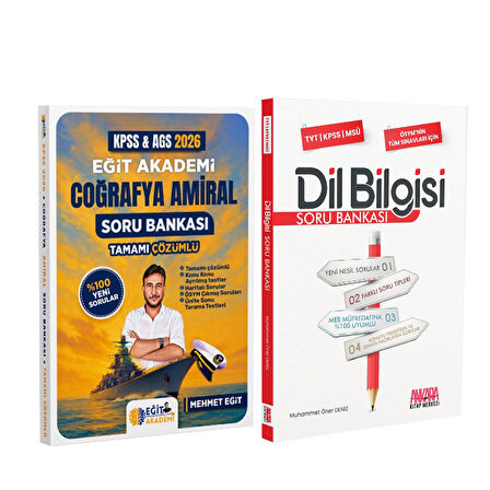 Eğit Akademi 2026 KPSS MEB AGS Coğrafya Amiral ve AKM Dil Bilgisi Soru Bankası Seti 2 Kitap