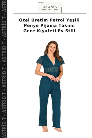 Özel Üretim Petrol Yeşili Penye Pijama Takımı Gece Kıyafeti Ev Stili
