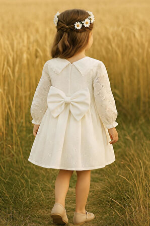 Kız Çocuk Elbise Uzun Kollu Fistolu V yaka Özel Gün Doğum Günü Düğün Parti Günlük Kız Bebek Elbise