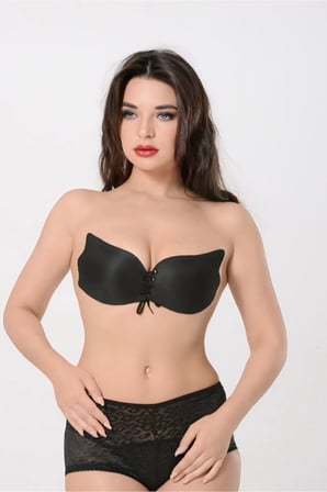 Delux Serisi Gece Dekolte Stil Sütyen Kadın Toparlayıcı Görünmez Askısız Siyah
