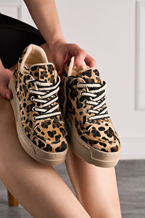 Günlük Kadın Sneaker Gizli Kalın Topuklu  Taş Detaylı  Oval Burun Bağcıklı Spor Ayakkabı F70 