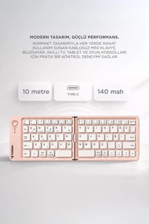 Bilgisayar Tablet Kablosuz Klavye Bluetooth Katlanabilir Şarjlı Mini Klavye TK08 Pembe