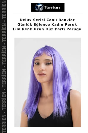 Delux Serisi Canlı Renkler Günlük Eğlence Kadın Peruk Lila Renk Uzun Düz Parti Peruğu