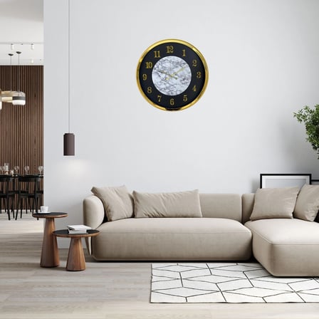 Gold Mermer Desenli Modern 52 x 52 Cm Duvar Saati iegxx