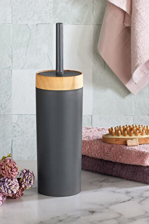 Flora Bambu Desen WC Klozet Fırçası Plastik, Tuvalet Banyo WC Temizleme Fırçası Gri