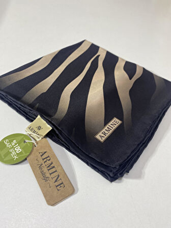 Armine Zebra Desenli Twill (Tivil) İpek Eşarp Siyah Vizon
