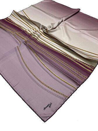 Armine Sport twill (tivil) Nostalji Zincir Desen Eşarp Pembe Krem Gold  