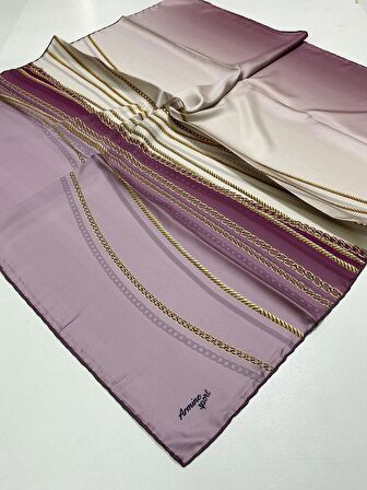 Armine Sport twill (tivil) Nostalji Zincir Desen Eşarp Pembe Krem Gold  