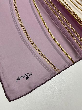 Armine Sport twill (tivil) Nostalji Zincir Desen Eşarp Pembe Krem Gold  