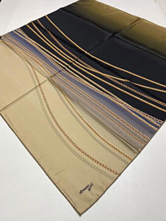 Armine Sport twill (tivil) Nostalji Zincir Desen Eşarp Vizon Gold Siyah 