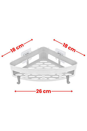 2 Adet Yapışkanlı Köşeli Raf, Vidalama Gerektirmeyen Banyo Duş Şampuan Mutfak Baharat Rafı Beyaz