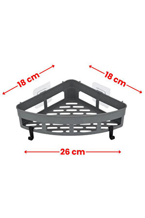 2 Adet Yapışkanlı Köşeli Raf, Vidalama Gerektirmeyen Banyo Duş Şampuan Mutfak Baharat Rafı Gri