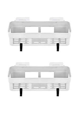 2 Adet Yapışkanlı Plastik Raf, Delme Vida Gerektirmeyen Banyo Duş Şampuan Mutfak Baharat Rafı Beyaz