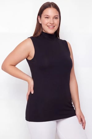 Özel Üretim Kadın Büyük Beden Balıkçı Yaka Kolsuz Body Siyah 2'li Paket Görünüm Giyim Parça