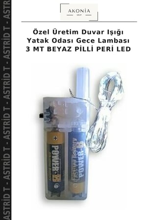 Özel Üretim Duvar Işığı Yatak Odası Gece Lambası 3 MT BEYAZ PİLLİ PERİ LED
