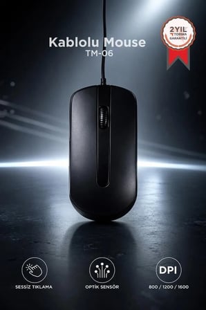 Özel Üretim Hızlı Öğrenci Sessiz Mouse Optik Kablolu Fare TM06 Siyah