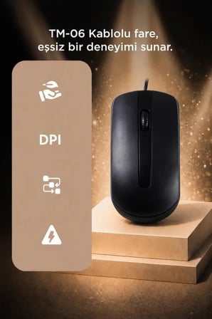 Özel Üretim Hızlı Öğrenci Sessiz Mouse Optik Kablolu Fare TM06 Siyah