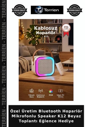 Özel Üretim Bluetooth Hoparlör Mikrofonlu Speaker K12 Beyaz Toplantı Eğlence Hediye