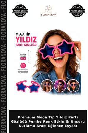 Premium Mega Tip Yıldız Parti Gözlüğü Pembe Renk Etkinlik Unsuru Kutlama Aracı Eğlence Eşyası