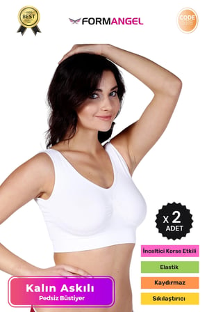 #Büstiyer Dikişsiz Seamless Kadın Esnek Yumuşak Kumaş Kalın Askılı Pedsiz Spor Büstiyer - 2 Adet