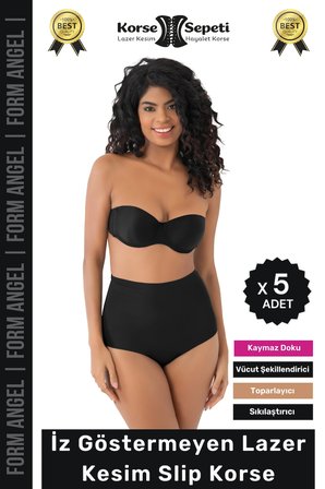 #Korse İz Yapmayan 2 Beden Küçülten Kaymaz Toparlayıcı Lazer Kesim Slip Korse - 5 Adet