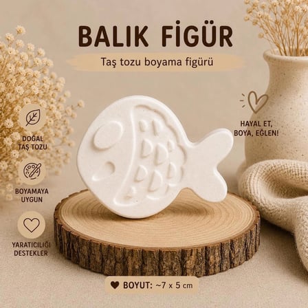 Fika Arts  Taş Tozu Boyanabilir Balık Figürü-Kendin Boya Hobi Seti