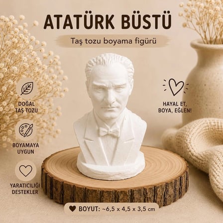 Fika Arts  Taş Tozu Boyanabilir ATATÜRK Büst-Kendin Boya Hobi Seti