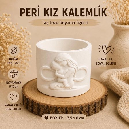 Fika Arts  Taş Tozu Boyanabilir Peri Kız Kalemlik Figürü-Kendin Boya Hobi Seti
