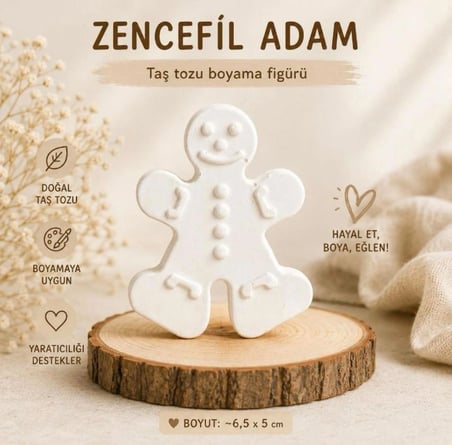 Fika Arts  Taş Tozu Boyanabilir Zencefil Adam Figürü-Kendin Boya Hobi Seti