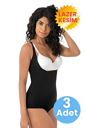 Uniquetrenders Kadın Lazer Kesim İz Yapmaz Göğüs Destekli Askılı Toparlayıcı Body Slip Korse 3'lü Set