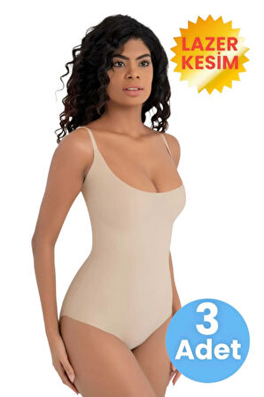 Uniquetrenders Kadın Lazer Kesim İz Yapmaz Göğüs Destekli Askılı Toparlayıcı Body Slip Korse 3'lü Set