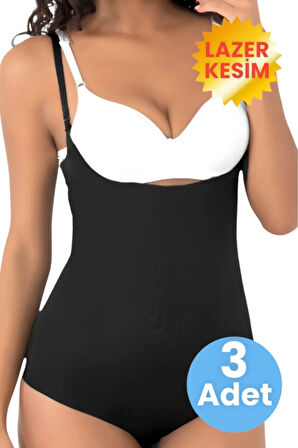 Uniquetrenders Kadın Lazer Kesim İnceltici ve Toparlayıcı Göğüs Altı Askılı Body Korse 3'lü Set