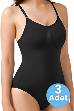 Uniquetrenders Kadın Dikişsiz Toparlayıcı ve İnceltici Çıtçıtlı İp Askılı Slip Body Korse 3'lü Set