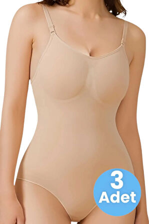 Uniquetrenders Kadın Dikişsiz Toparlayıcı ve İnceltici Çıtçıtlı İp Askılı Slip Body Korse 3'lü Set