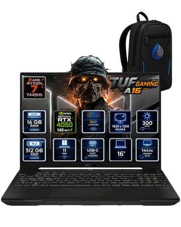 ASUS TUF Gaming A16 AMD Ryzen 7 7445HS 16 GB DDR5 512 GB SSD RTX 4050 6GB 16'' WUXGA IPS 144Hz Windows 11 Pro Gaming Laptop FA607NUG-RL211RNP01