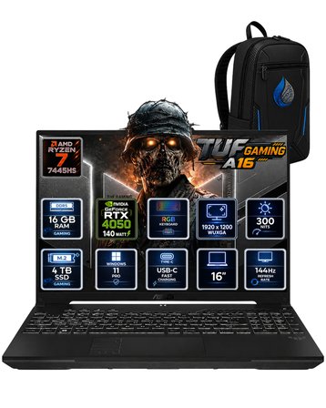 ASUS TUF Gaming A16 AMD Ryzen 7 7445HS 16 GB DDR5 4 TB SSD RTX 4050 6GB 16'' WUXGA IPS 144Hz Windows 11 Pro Gaming Laptop FA607NUG-RL211RNP04