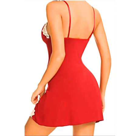 Bacio Fiyonklu Dantelli Yırtmaçlı Kırmızı Gecelik BC9247