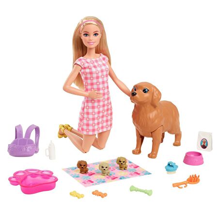 FABBATOYS HCK75 Barbie ve Yeni Doğan Köpekler Oyun Seti, Barbie ve Hayvanları
