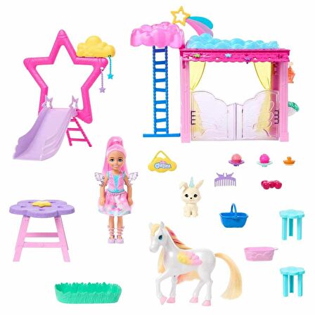 FABBATOYS HNT67 Barbie A Touch Of Magic Chelsea ve Pegasus Oyun Seti