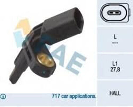 FAE 78012 Tekerlek Hız Sensörü Golf 5-Jetta 3-Passat-T5-T6-Caddy 03 Ön Sol 7H0927803